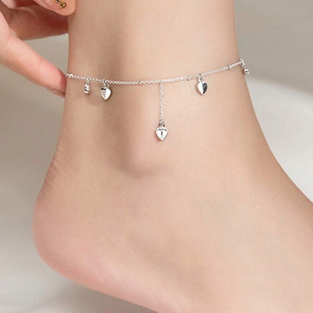 New Silver Heart Charm Anklet - Picture 1 of 5